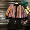 Childrens clothing set 2024 spring new Korean version Western style girl striped jacket flange pants set 240218