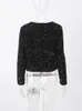 Fashion Shiny Bow Sequin Jacket Women Merry Christmas Elegant Long Sleeve Coat Y2K Chic Cropped Tops High Street Lady Outerwear 240122