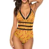 Costumi da bagno da donna Costume da bagno con stampa di aragoste Onde nautiche Costume intero push up da surf Monokini sexy con scollo a V Costumi da bagno grafici Abiti da spiaggia