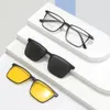3-in-1 reines quadratisches Vollrand-Brillengestell für Herren mit polarisierten Clip-On-Sonnenbrillen und Nachtsicht-Damenbrillen 93006 240131