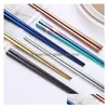 Chopsticks Glossy Titanium Plated Anti Scalting High-klass 304 Rostfritt stål Rainbow Golden Black Square Drop Delivery Home Garden Dheil