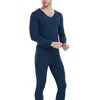 Thermisch ondergoed voor heren Heren Winter Lange onderbroek Top Bottom Set V-hals Mouw Effen voor basislaag 2 stuks kleding