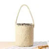 Totes Round Bucket Womens andbag Summer Weave Beac Bag Boemia andmade String Straw Bags Female Knied Cylinder Top-andle ToteH24218