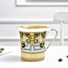 Tasse à grande bouche de styliste Golden Edge, tasse de ménage de luxe en céramique élégante, tasse à café, thé, boisson, lait, vaisselle de cuisine, tasse d'eau pour Couple