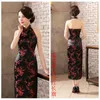 Cinese nazionale lungo cheongsam prugna raso vintage costume halter dress socialite eleganti abiti da donna Qipao 240131