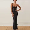Casual Dresses Elegant Lace See Through Maxi Dress Women Summer Sexy Spaghetti Straps Bodycon Wedding Party Black Split Long