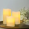 Flameless Battery Operated LED Candles Set of 3 Ivory Real Wax Flickering Electric Candle with Remote Control and Timer Function