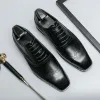 Lace Up Spring Oxford Men British Style Formal Party Pointed Business Designer Plaid Handmade Leather Casual Shoes