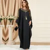Abbigliamento etnico Abaya per le donne Ramadan arabo nero ricamato patchwork in attesa moda pipistrello sonno abito da donna Dubai musulmano Gurban