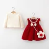 Clothing Sets Children's Set Wholesale Girls Bow Flower Pendant Vest Dress And Tshirt Two-piece Autumn Winter Plush Clothes