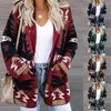 Maglieria da donna Moda motivo geometrico Cardigan con scollo a V Autunno Inverno Streetwear Tasche casual Maglioni lavorati a maglia a maniche lunghe larghi