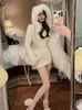 Winter Knitted Sweater Dress with Hooded Women Slim Bodycon Y2k Mini Dress Faux Fur Female Dress Korean Elegant 240202