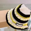 Berets Women Cotton Crochet Skull Cap Handmade Knit Cutout Striped Beanie Bucket Hat Designer Luxury