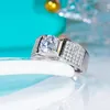 QINHUAN classique réel Mans bague ronde S925 en argent Sterling platine plaqué diamants mariage pour hommes bijoux fins 240125