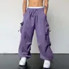 Calças masculinas Mens Y2K Carga Pant Cor Sólida Baggy Bolsos Táticos Calças Harajuku Streetwear Oversized Calças Soltas Harem