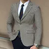 Houndstooth xadrez blazer para homens terno jaqueta com 2 fenda lateral fino ajuste casual masculino casaco roupas de moda 240125