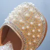 Spring Girls Single Princess Shoes Pearl Shallow Children's Comfortable Flat Shoes Kid Baby Rhinestone Bowknot Shoes B207 240122