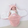 Lammullfödd filt vinter swaddle hooded bunny fleece foder baby barnvagn sovväska varm spädbarn sömnsack 240131