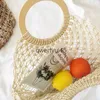 Totes Women andbag Summer andmade Beac Mes Bag Boemia Straw Bags Wooden Round andle Kniing Net ollow Woven Vacation ToteH24218