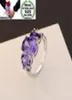 OMHXZJ Interi europei tre anelli di pietra Moda Donna Uomo Festa Regalo di nozze Argento Viola Ametista Anello in argento sterling 925 R5681712