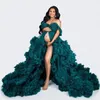 Split Flowy Maternity Photography Dress Women Tulle Ruffles Prom Gown Off the Shoulder Long Custom Made Robes