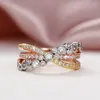 Cluster Rings 2024 Luxury Three-Tone Design Women's Wedding Inlaid Bling White CZ Fancy Cross Finger Special-interested Jewelry