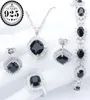 Silver 925 Costume Wedding Black Zircon Jewelry Sets For Women Bracelets Earrings Rings Pendant Necklace Set Jewellery Gift Box8784496