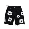 Denim Jeans Shorts Männer Designer Frauen Kurzer Jeans für Herren hohe Qulity Gerade Löcher enge Blütendruck Shortpants Schlankes Hip Hop Street Black Hosen Kleidung