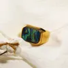 2023 Trending Rectangle Shape Abalone Shell Signet Ring for Women Charm Stainless Steel Wedding Jewelry Accesorios Anillos Mujer 240125
