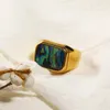 2023 Trending Rectangle Shape Abalone Shell Signet Ring for Women Charm rostfritt stål Bröllopsmycken Accesorios Anillos Mujer 240125