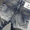 Jeans pour hommes Summer Trendy Mode Hommes Rétro Lavé Bleu Élastique Ripped Court Homme Vintage Designer Casual Denim Shorts