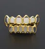 Nieuwe Hip Hop Custom Fit Grill Zes Holle Open Gezicht Gouden Mond Grillz Caps Top Bottom Met Siliconen Vampier tanden Set6549296