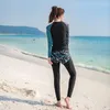 Mulheres Swimwear Duas Peças Rash Guards Mulheres Terno de Natação Mangas Compridas Calças Surf Imprimir 3 Peças Verão Beach Wear