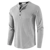 Mode gaufré coton t-shirt hommes 2023 automne coupe ajustée à manches longues Henley t-shirt Streetwear décontracté couleur unie t-shirt 240201