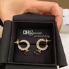 Chic Hoop Pearl Drop Stud Luxury Double Letter Earrings Stylish Gold Plated Stud Valentine Gift With Box