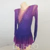 Liuhuo Anpassa färger Figur Skating Dress Girls Teens Yek Skating Dance Kirt Kvalitet Kristaller Stretchy Spandex Dancewear Ballet Performance Purple Gradient