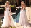 Fairy Tulle A Line Wedding Dresses Floral Lace Appliqued Sexy Sweetheart Bridal Gowns Boho Thigh Split Robes de Mariee Sweep Train Backless Bride Women Dress CL3301