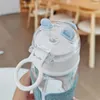 Water Bottles Cute Bear Straw Cup Portable Anti-scalding With Leather Cover Gift Fresh And Simple Glass Couple