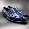 Chaussures habillées Chsue Crocodsile Cuir sBleu Couleur Frosbbing Hommes sMariage sBanquet Gentleman