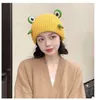 Trendy Womens Cute Frog Knitted Hat Autumn Winter Outdoor Warm All-match Big Head Circumference Skull Gorras Beanie Cap 240123