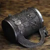 Tumblers 600 ml Viking Style bière tasse médiévale Dragon résine en acier inoxydable bière tasse rétro crâne Tankard tasse à café tasse à thé T240218