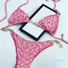 Woman Swimwear Chain Designer Bikini Set 2 Pieces Swim Suit Thong Black Girl Swimsuit Suite Sexy Pink Tankini Waist Cover