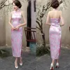 Lacivert vintage bayan saten gece elbisesi Çin yenilikleri sırtsız cheongsam qipao çiçek boyutu s m l xl xxl xxxl 240131