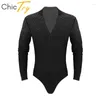 Stage Wear ChicTry Adulte Brillant Strass Col V À Manches Longues Dancewear Salle De Bal Tango Rumba Hommes Costume De Danse Latine Justaucorps Chemise Body