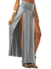 夏のソリッドロングマキシスカート到着エラスティックハイウエストセクシーな女性ダブルサイドスプリットフレアビーチ240201