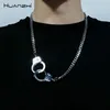 HUANZHI Vintage Punk Handcuffs Pendant Chain Link Classic Hip Hop Silver Color Simple Style Couple Necklace For Men Jewelry263j