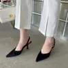 Sandals Fashion Women Pointed Toe Summer Dress Shoes Thin High Heels Black Rose Purple Party Back Strap Elastic Band Size 35-41