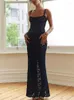 Casual Dresses Elegant Lace See Through Maxi Dress Women Summer Sexy Spaghetti Straps Bodycon Wedding Party Black Split Long