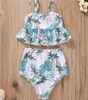 Girl Beach Suspender Belt Sleeveless Coconut Palm Print Swim Suit Set Baby VNeck Floral Print Swimwear Suit Two Pieces Kids Summe9715871