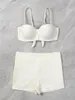 Mulheres de banho branco feminino duas peças tankini define 2024 esportes push up maiô feminino beach wear natação fatos de banho shorts